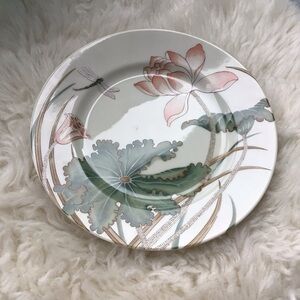 Fitz & Floyd “Lotusland” Decorative Floral Porcelain Salad Plates- Pink & Green